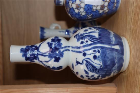 A Chinese double gourd vase, jar and cover and one other vase tallest 20cm